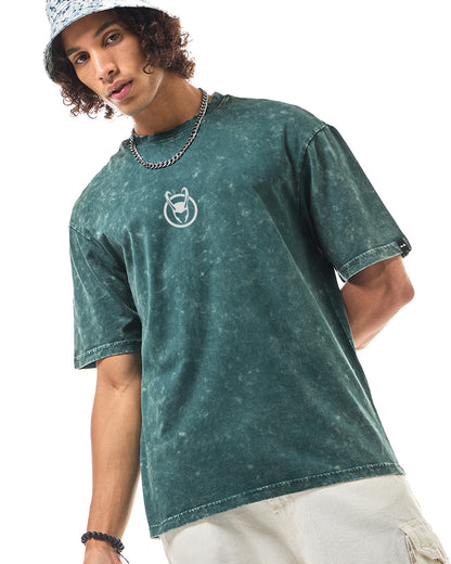 Men's Green Loki Graphic Printed Oversized Acid Wash T-shirt