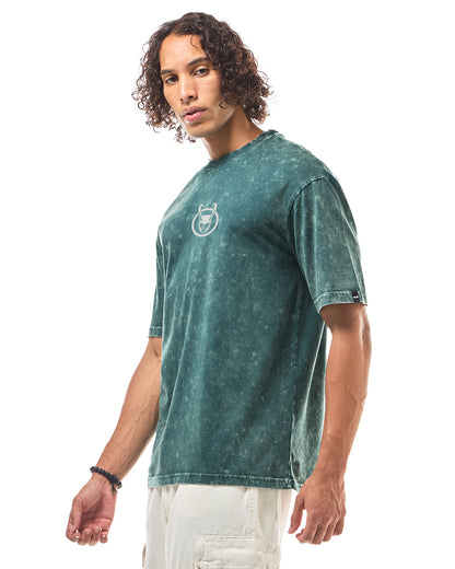 Men's Green Loki Graphic Printed Oversized Acid Wash T-shirt