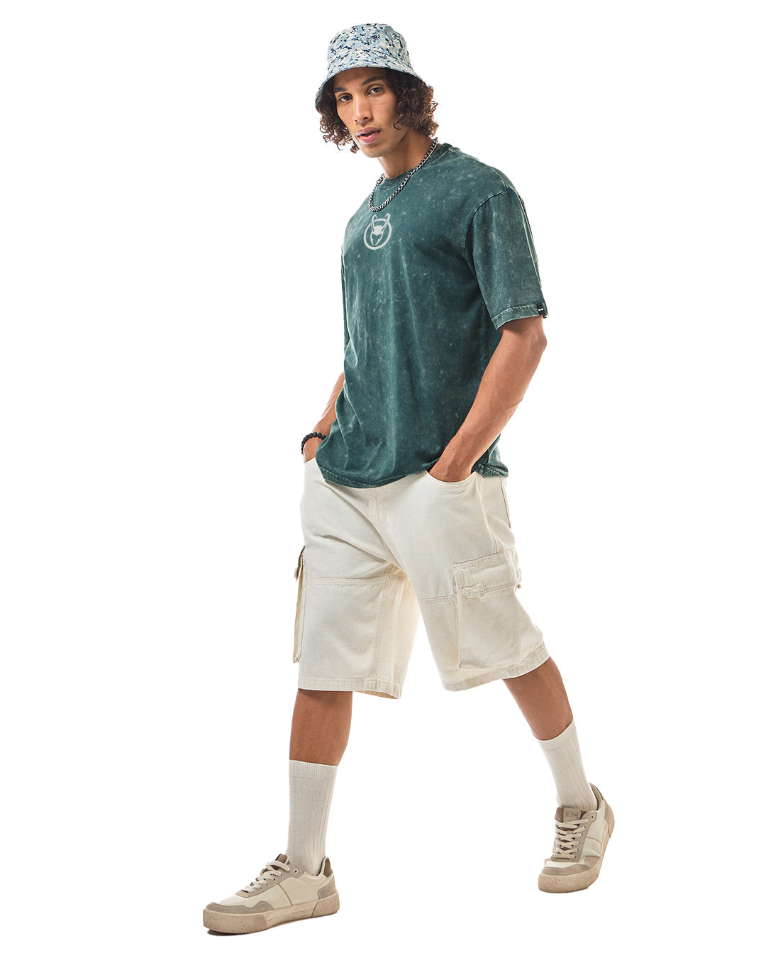 Men's Green Loki Graphic Printed Oversized Acid Wash T-shirt