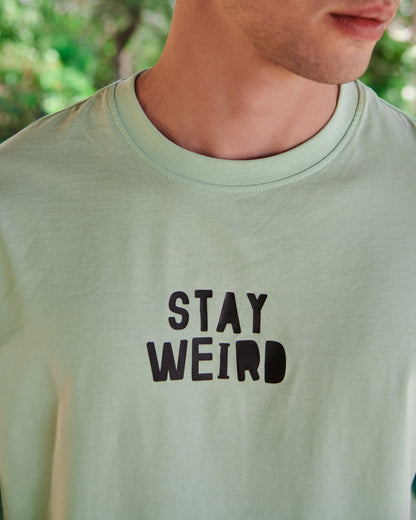 Men's Green Stay Weird Typography Oversized T-shirt