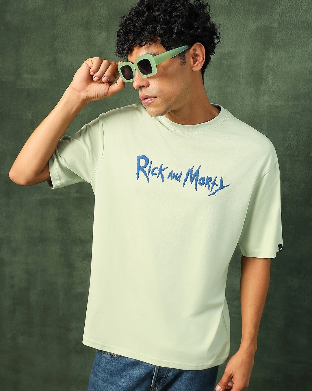Men's Green Stoned Rick & Morty Graphic Printed Oversized T-shirt