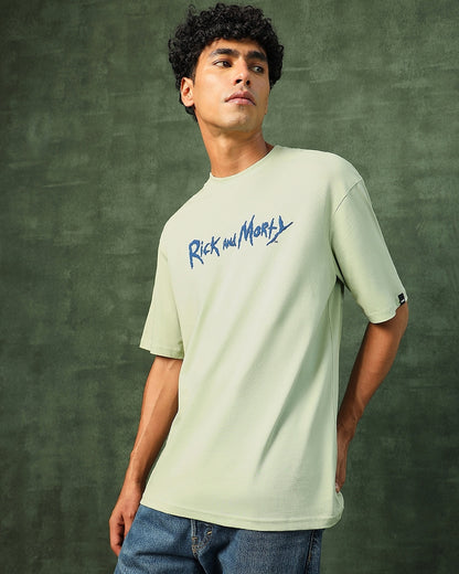 Men's Green Stoned Rick & Morty Graphic Printed Oversized T-shirt
