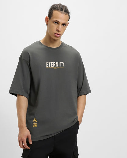 Men's Grey Eternity Graphic Printed Oversized T-shirt