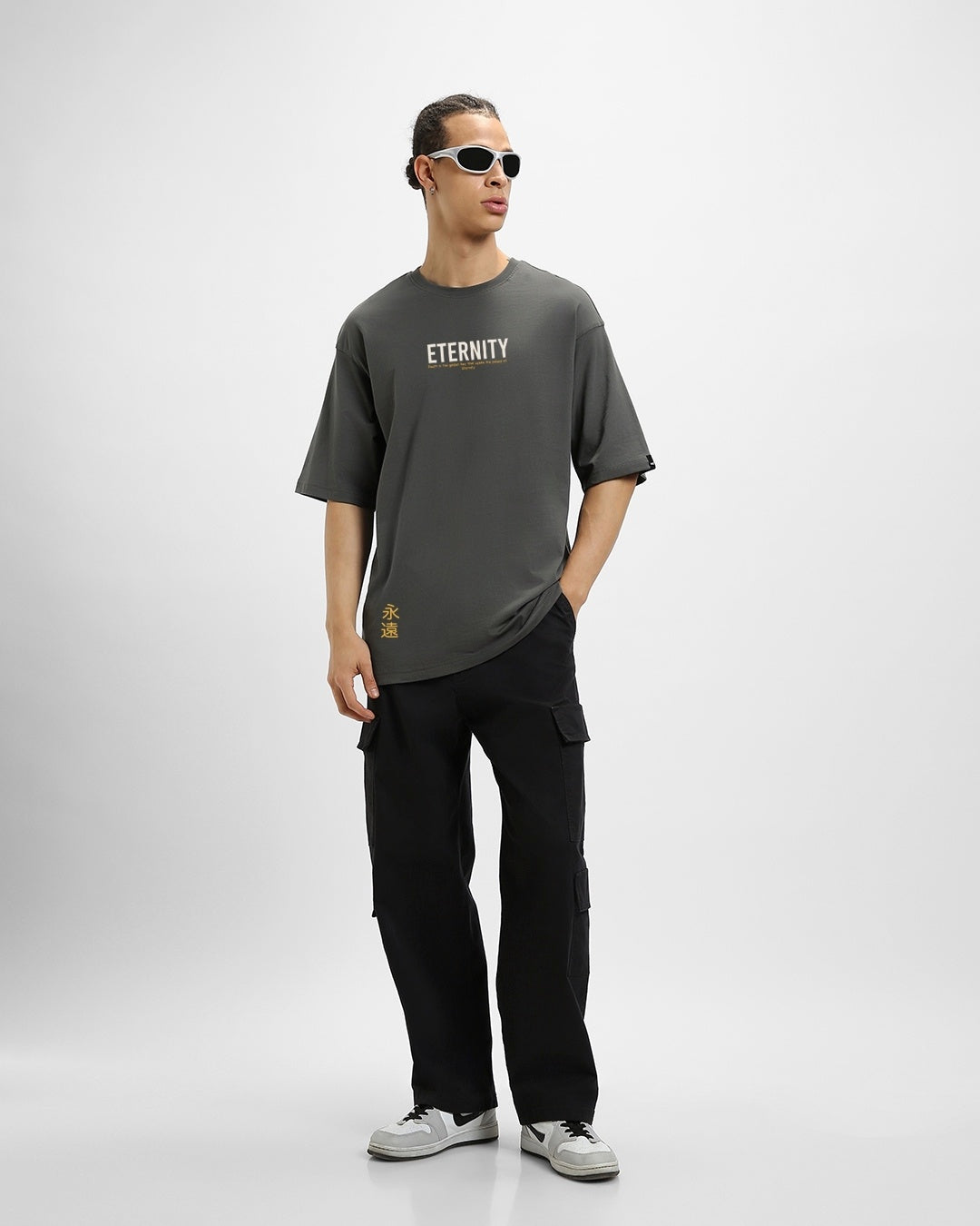 Men's Grey Eternity Graphic Printed Oversized T-shirt