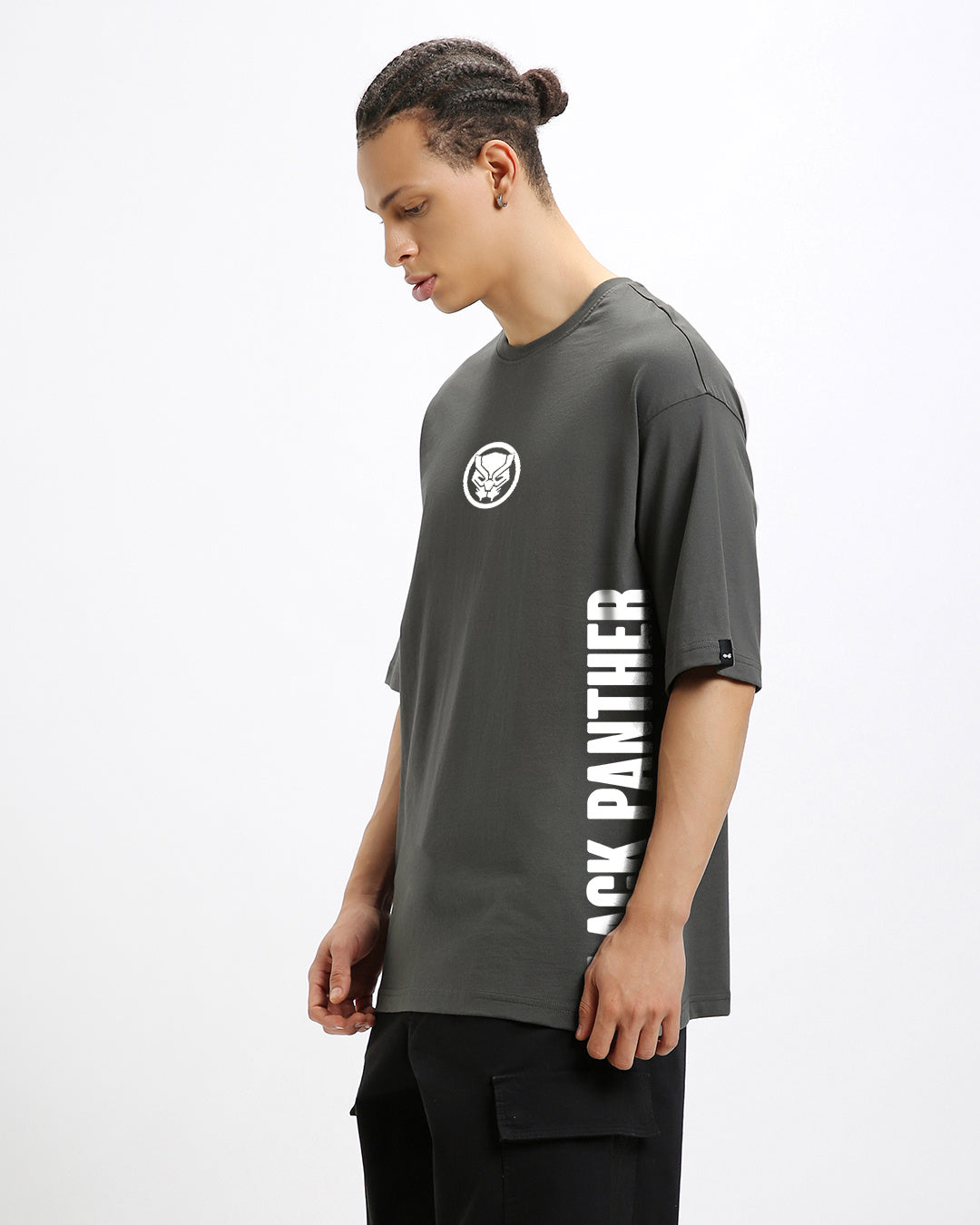 Men's Grey Wakanda Forever Graphic Printed Oversized T-shirt