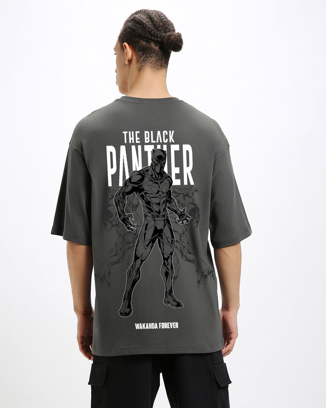 Men's Grey Wakanda Forever Graphic Printed Oversized T-shirt