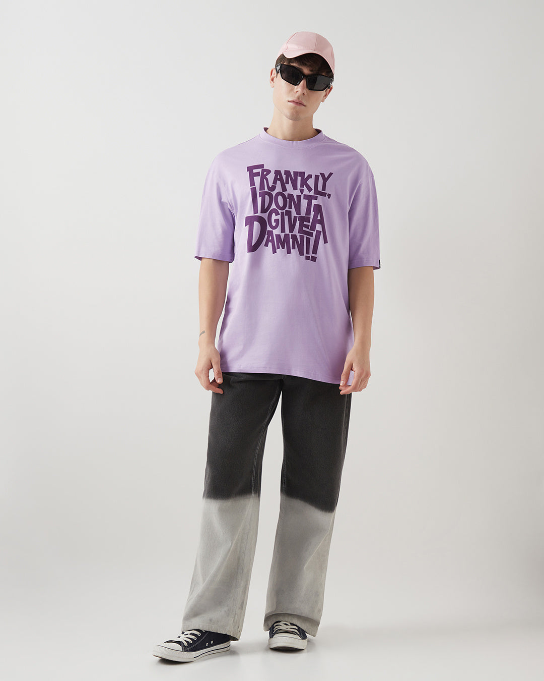 Men's Purple Don't Give Damn Typography Oversized T-shirt