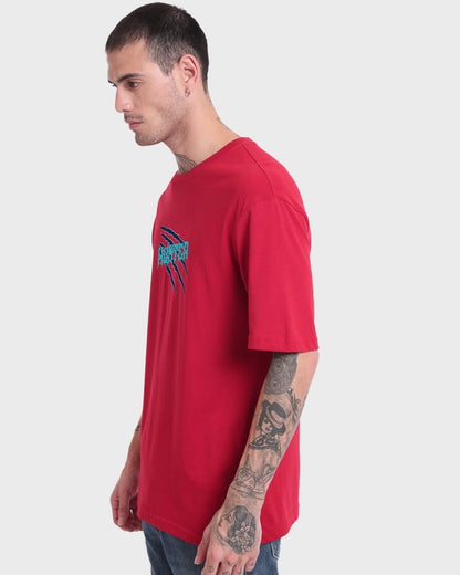 Men's Red Hunter Graphic Printed Oversized T-shirt