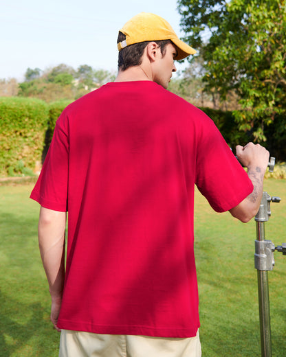 Men's Red Moon Rider Graphic Printed Oversized T-shirt