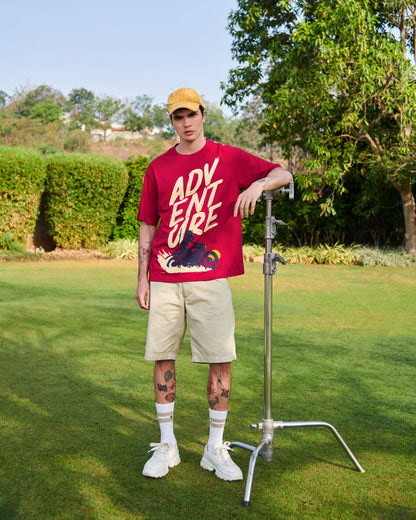 Men's Red Moon Rider Graphic Printed Oversized T-shirt