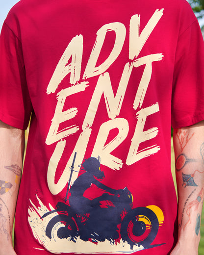 Men's Red Moon Rider Graphic Printed Oversized T-shirt