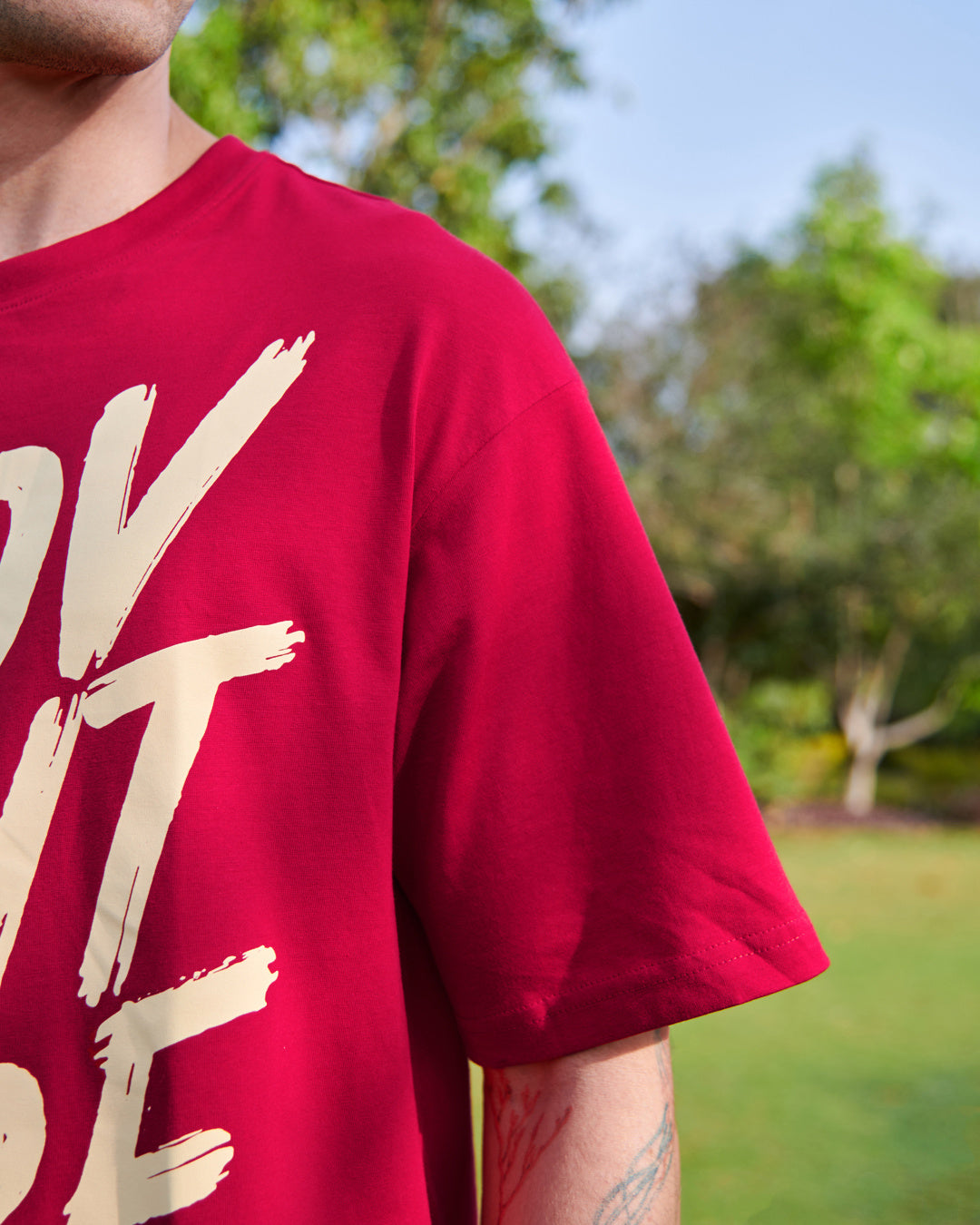 Men's Red Moon Rider Graphic Printed Oversized T-shirt