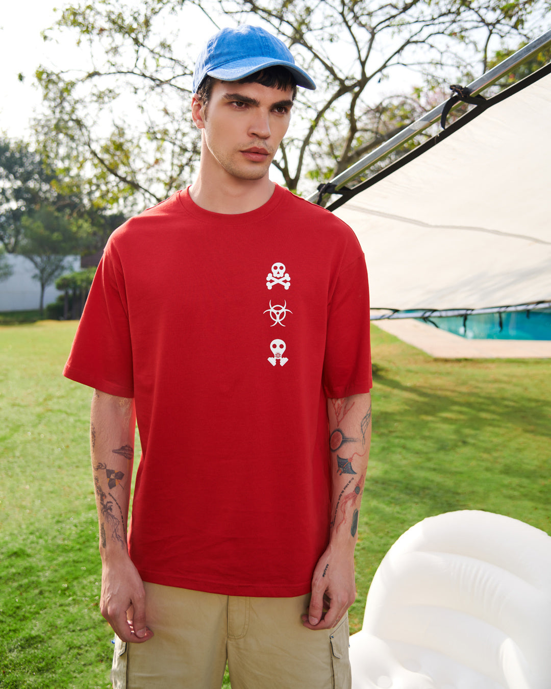 Men's Red Toxic Typography Oversized T-shirt