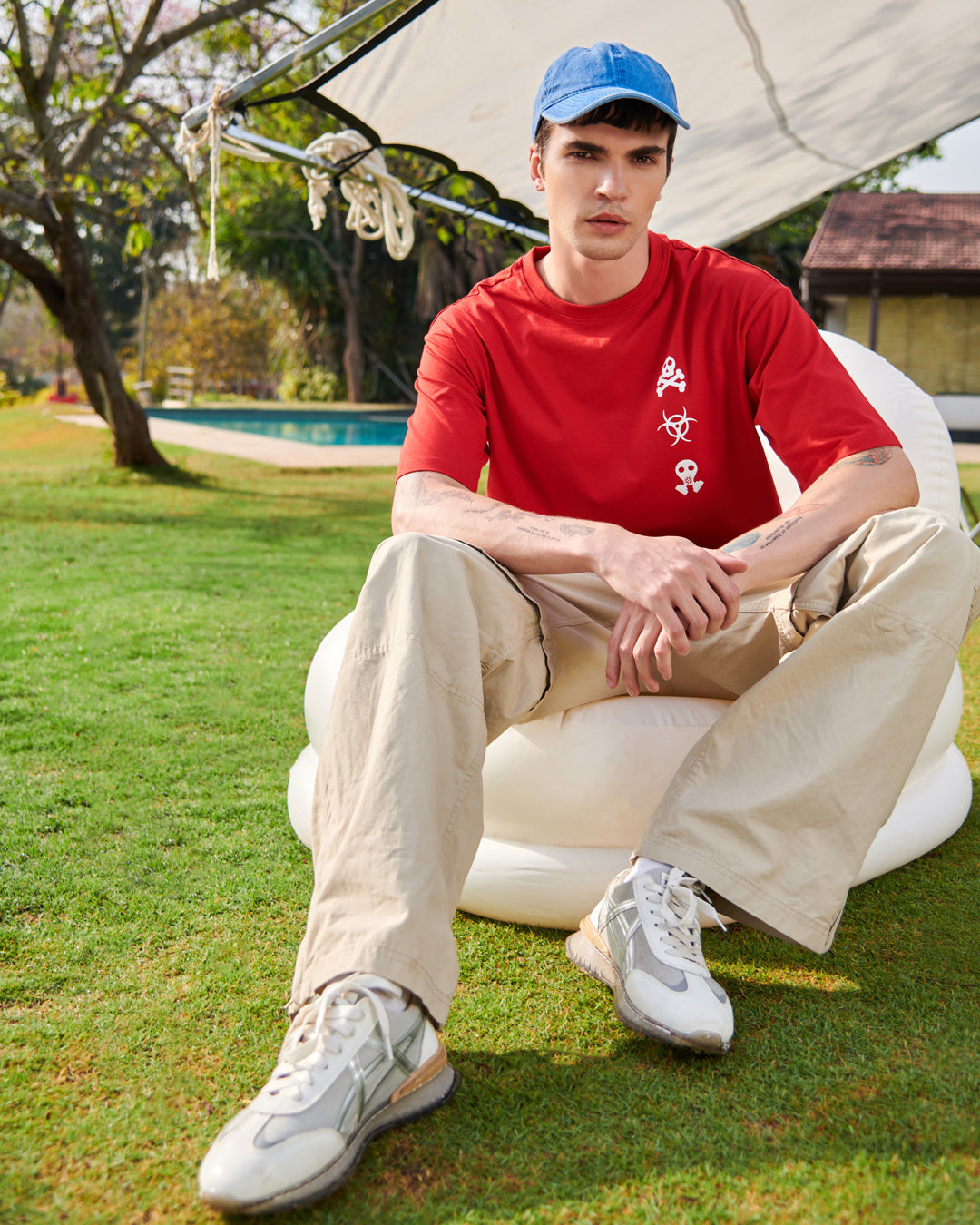 Men's Red Toxic Typography Oversized T-shirt