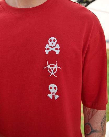 Men's Red Toxic Typography Oversized T-shirt