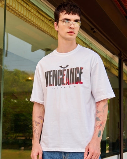 Men's White Vengeance Typography Oversized T-shirt