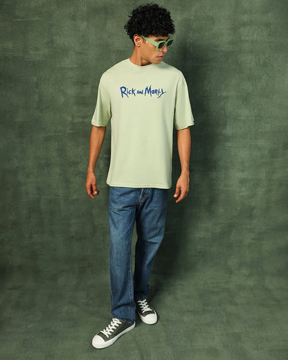 Men's Green Stoned Rick & Morty Graphic Printed Oversized T-shirt