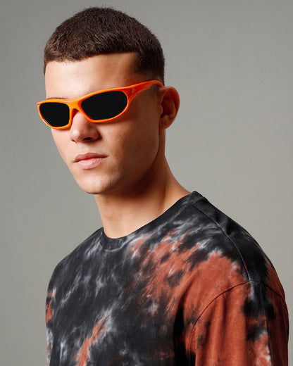 Men's Black & Orange Tie & Dye Oversized T-shirt