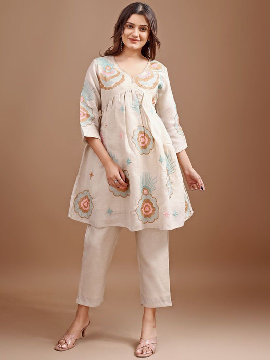 Embroiderey Linen Tunic With Trousers