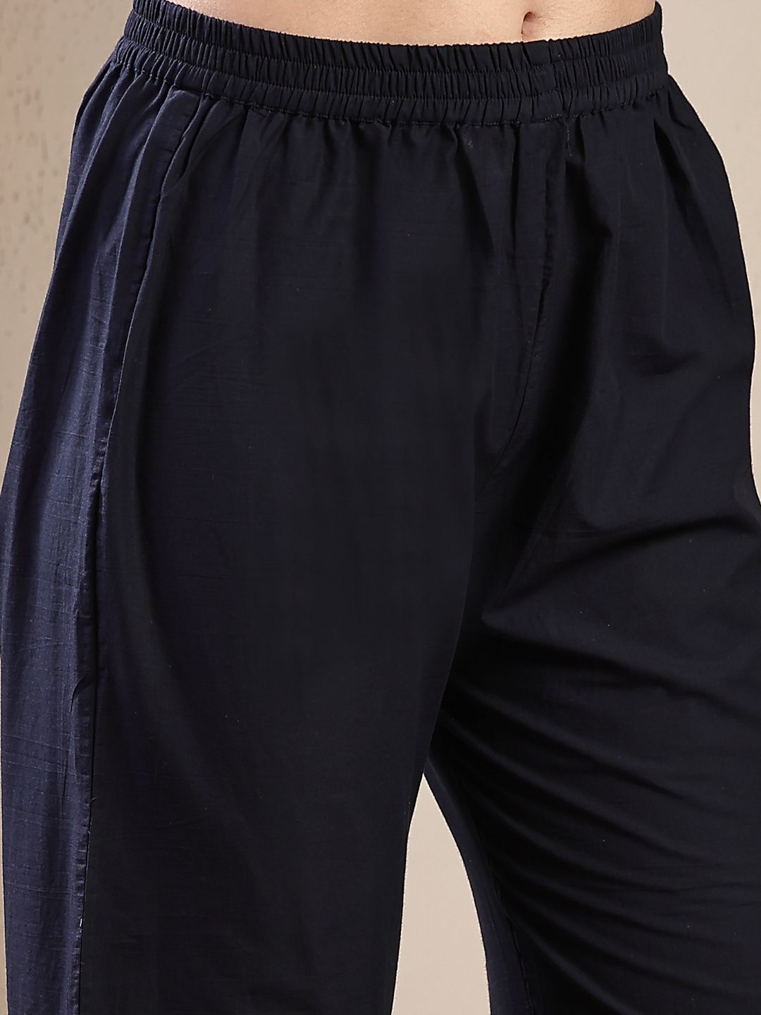 Embroidered Pure Cotton V Neck Tunic With Trousers