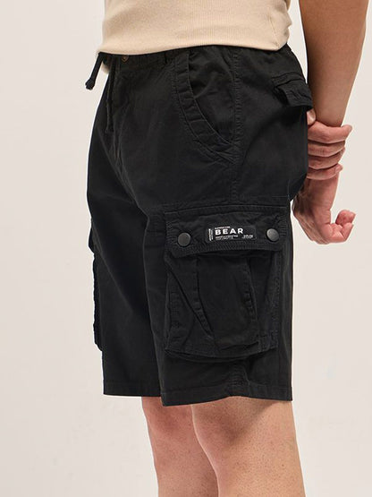 Men Cotton Solid Knee Length Cargo Shorts