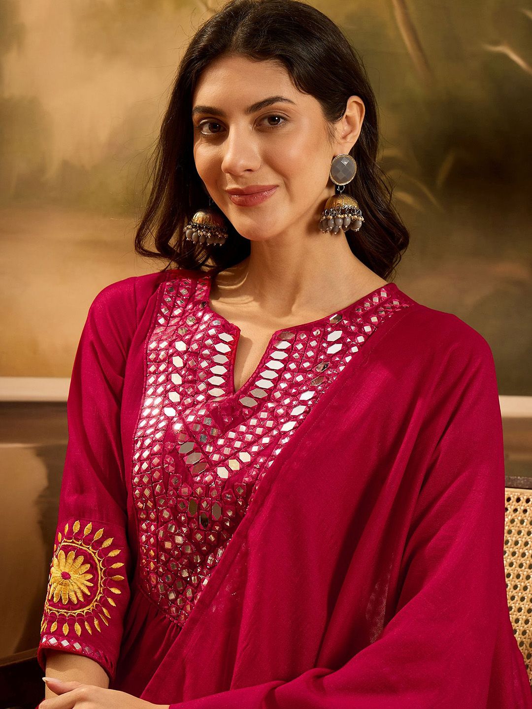 Women Solid Kurta with Trousers & Dupatta