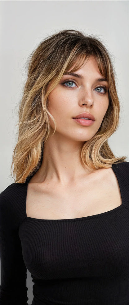 MWB Ribbed Square Neck Detail Top