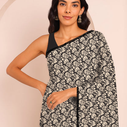 Inara Abstract Print Dark Grey Saree