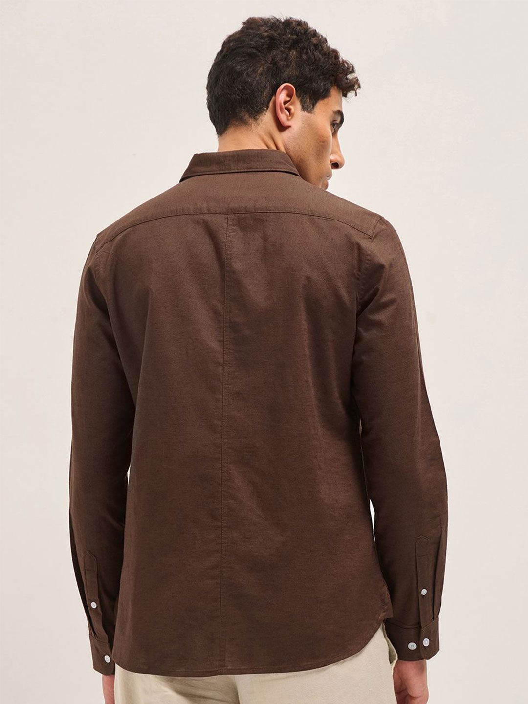 Men Slim Fit Solid Spread Collar Casual Cotton Linen Shirt