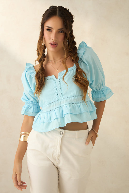 Cotton Ruffled Crop Top