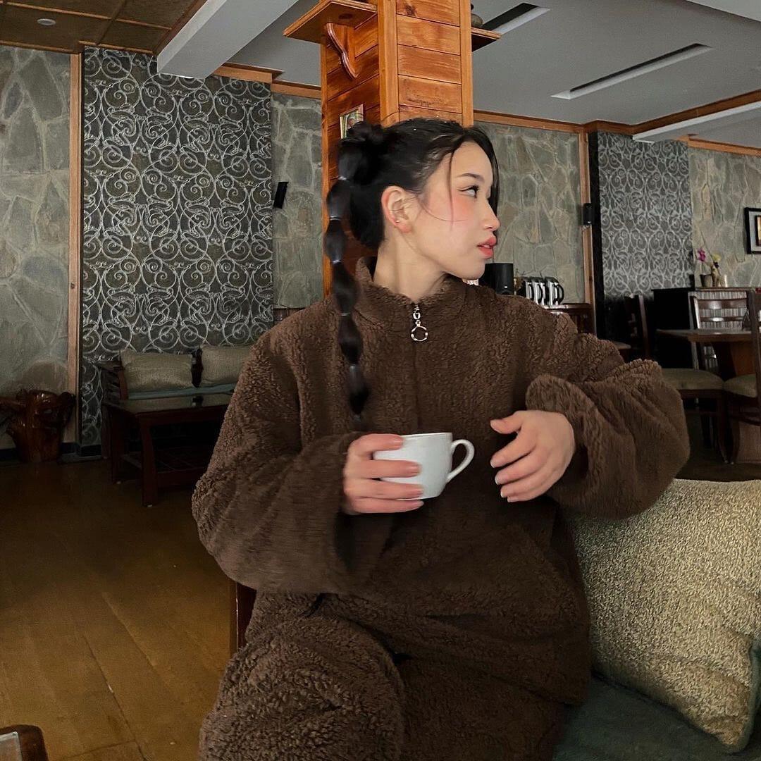 Teddy Fleece Co-ord Set - Brown