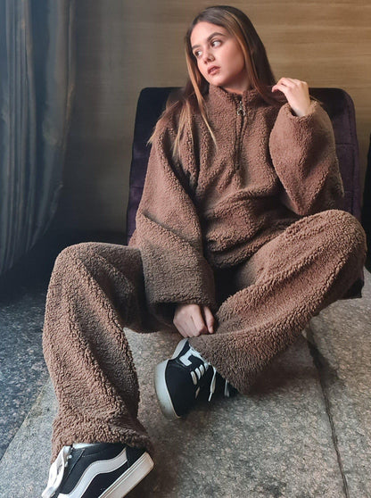Teddy Fleece Co-ord Set - Brown