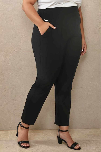 Plus Size Black Tummy Shaper Straight Fit Pants