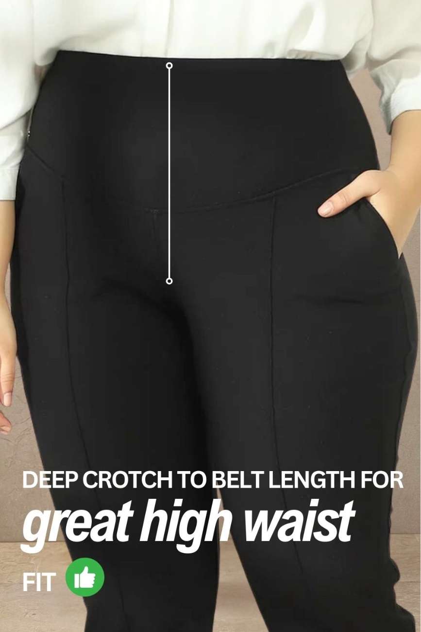 Plus Size Black Tummy Shaper Straight Fit Pants