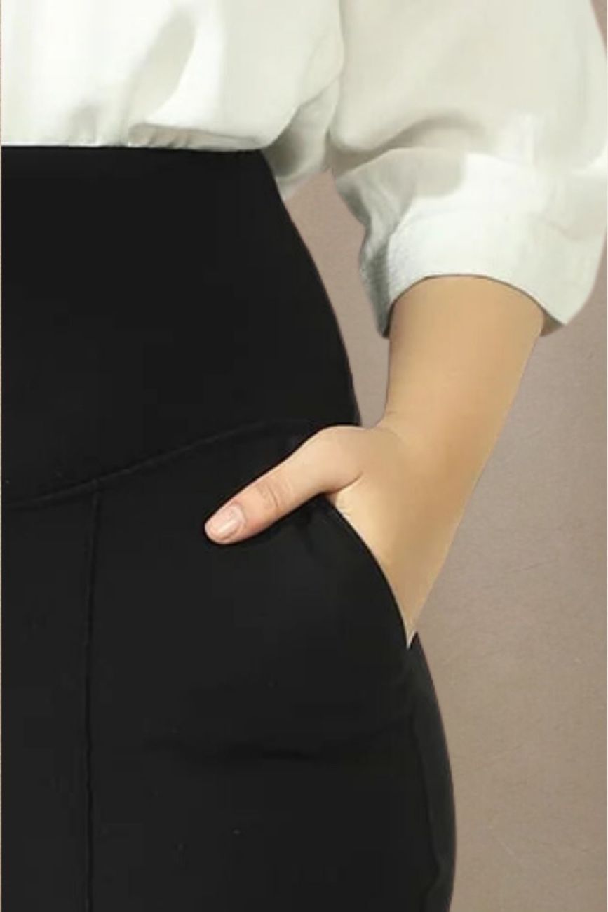 Plus Size Black Tummy Shaper Straight Fit Pants