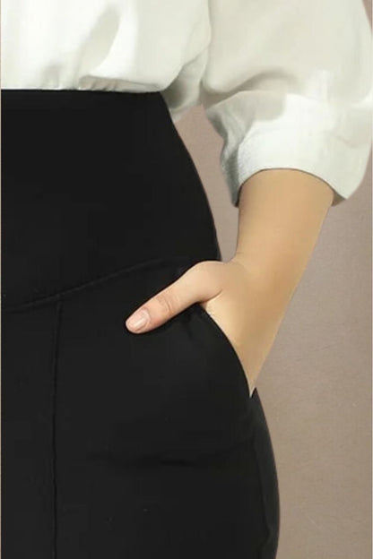 Plus Size Black Tummy Shaper Straight Fit Pants