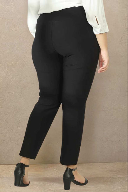 Plus Size Black Tummy Shaper Straight Fit Pants