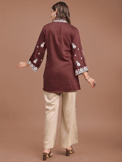 Embroidered Mandarin Collar Tunic With Trousers Co-Ords Set