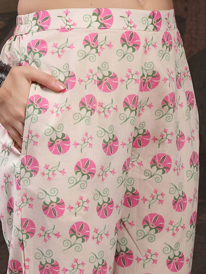 Floral Printed Straight Pure Cotton Kurta With Trousers & Dupatta