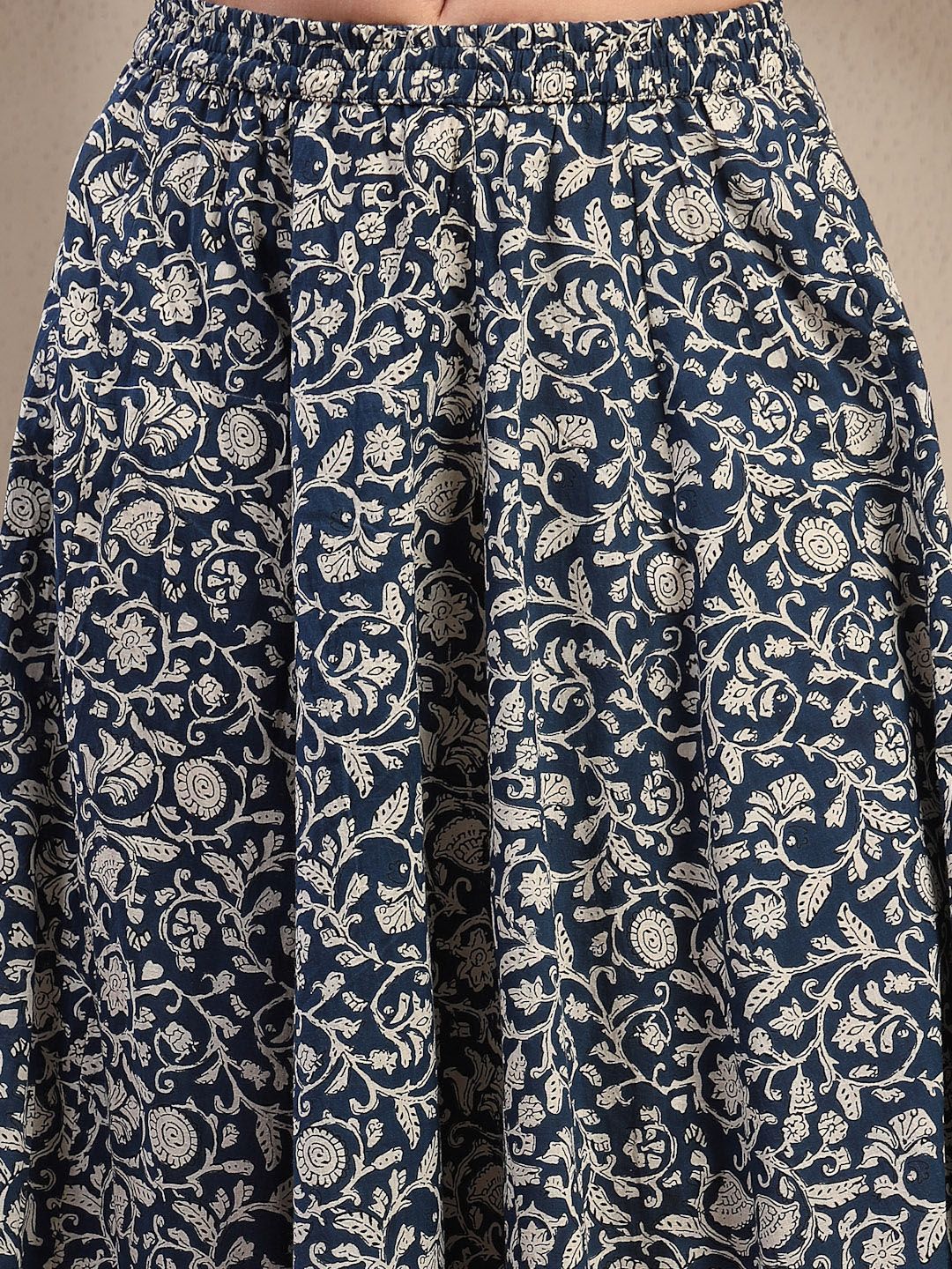 Printed Pure Cotton Shoulder Strap Neck Top With Skirt