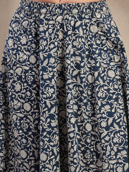 Printed Pure Cotton Shoulder Strap Neck Top With Skirt