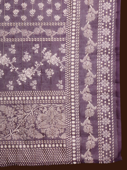 Rose Gold & Purple Ethnic Motifs Embroidered Anarkali Kurta & Sharara With Dupatta