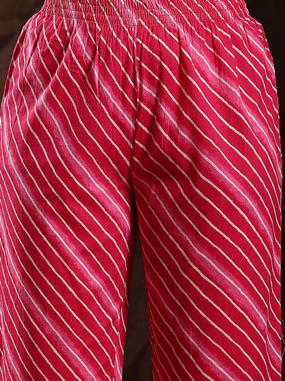 Leheriya Printed Empire Sequinned Pure Cotton Anarkali Kurta With Trouser & Dupatta