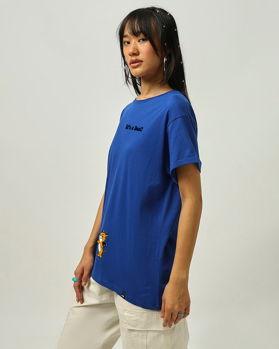 Women's Blue It's a Deal Graphic Printed Boyfriend T-shirt