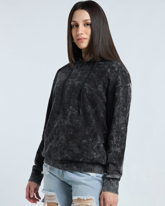 Women's Black Acid Wash Oversized Hoodies