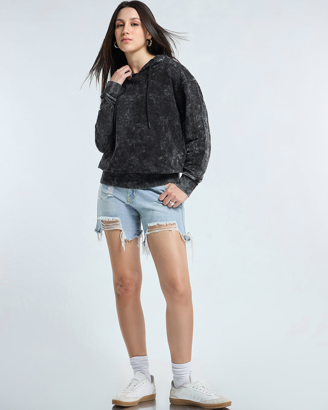 Women's Black Acid Wash Oversized Hoodies