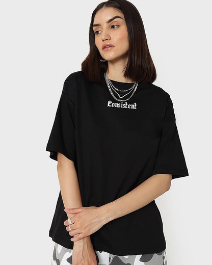 Women's Black Consistent Graphic Printed Oversized T-shirt