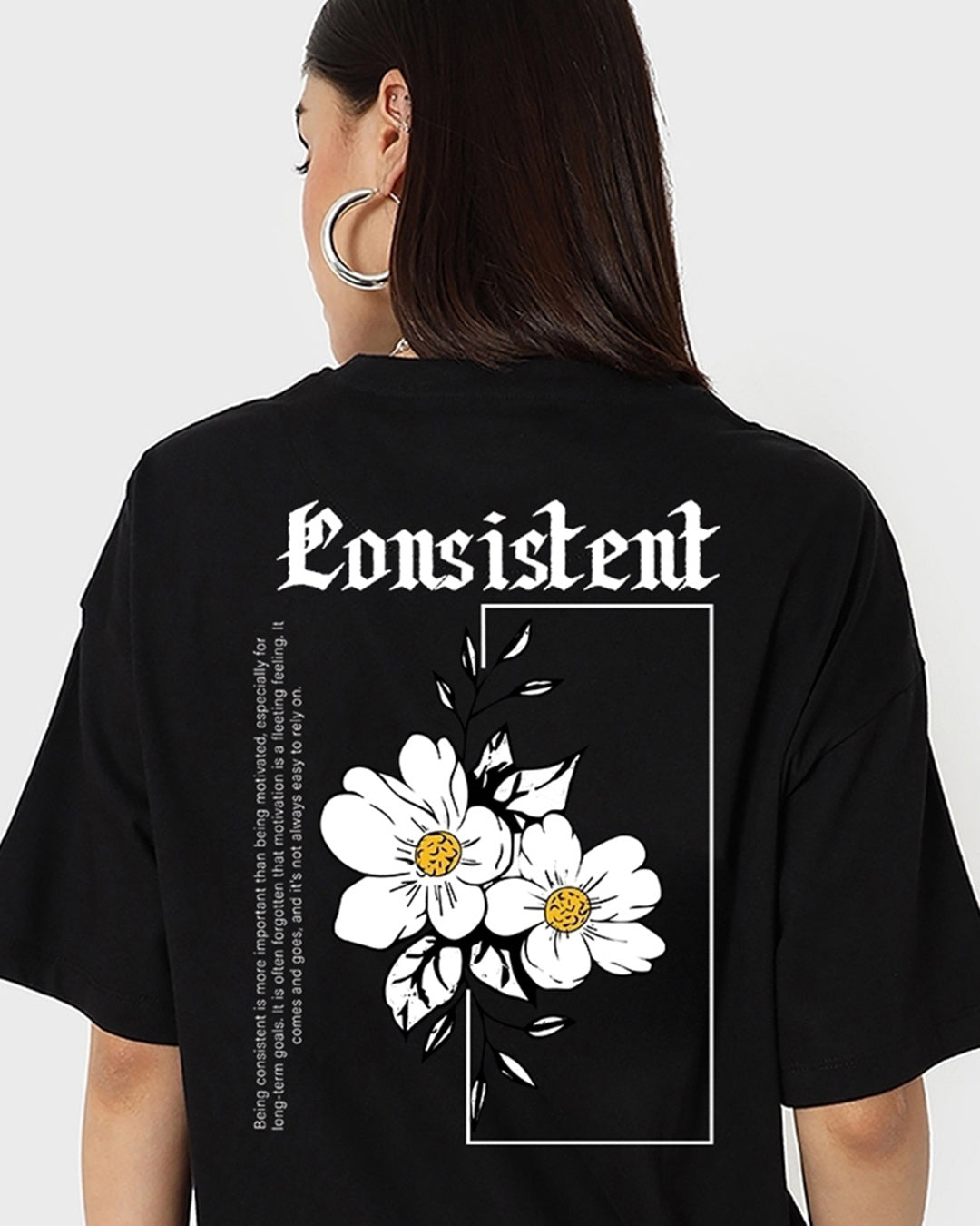 Women's Black Consistent Graphic Printed Oversized T-shirt
