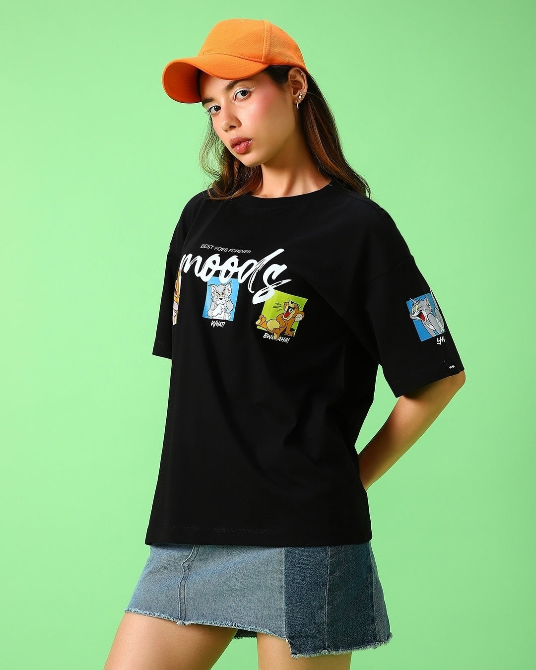 Women's Black Friends & Feelings T&J Graphic Printed Oversized T-shirt