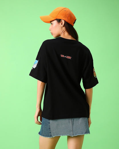 Women's Black Friends & Feelings T&J Graphic Printed Oversized T-shirt